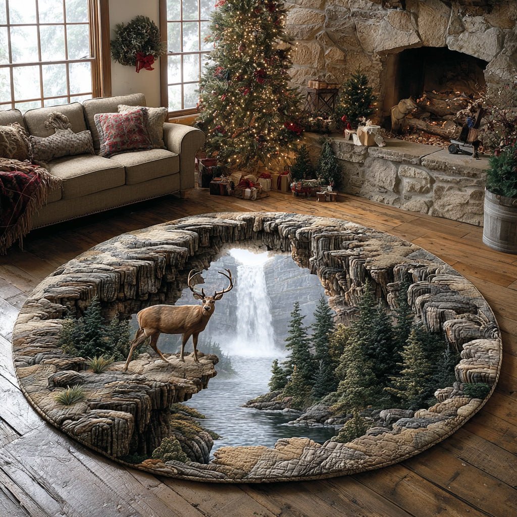 Shadow Stag Round Mat Rug - washable non-slip printed rug