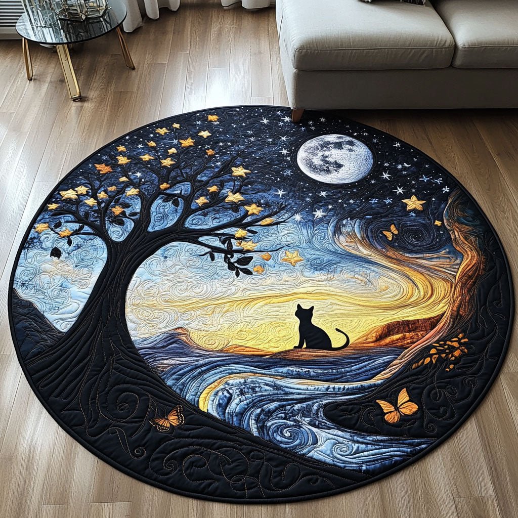 Shadowed Paws Round Mat Rug - washable non-slip printed rug