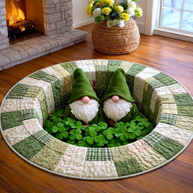 Shamrock Gnome Round Mat Rug - Nature Design | Serene Home Decor