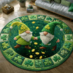 Shamrock Gnome (Design 5) Round Mat Rug - washable non-slip printed rug
