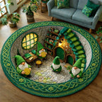 Shamrock Gnome (Design 2) Round Mat Rug - washable non-slip printed rug
