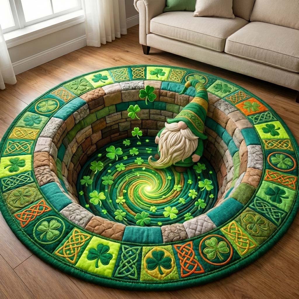 Shamrock Gnome (Design 6) Round Mat Rug - washable non-slip printed rug