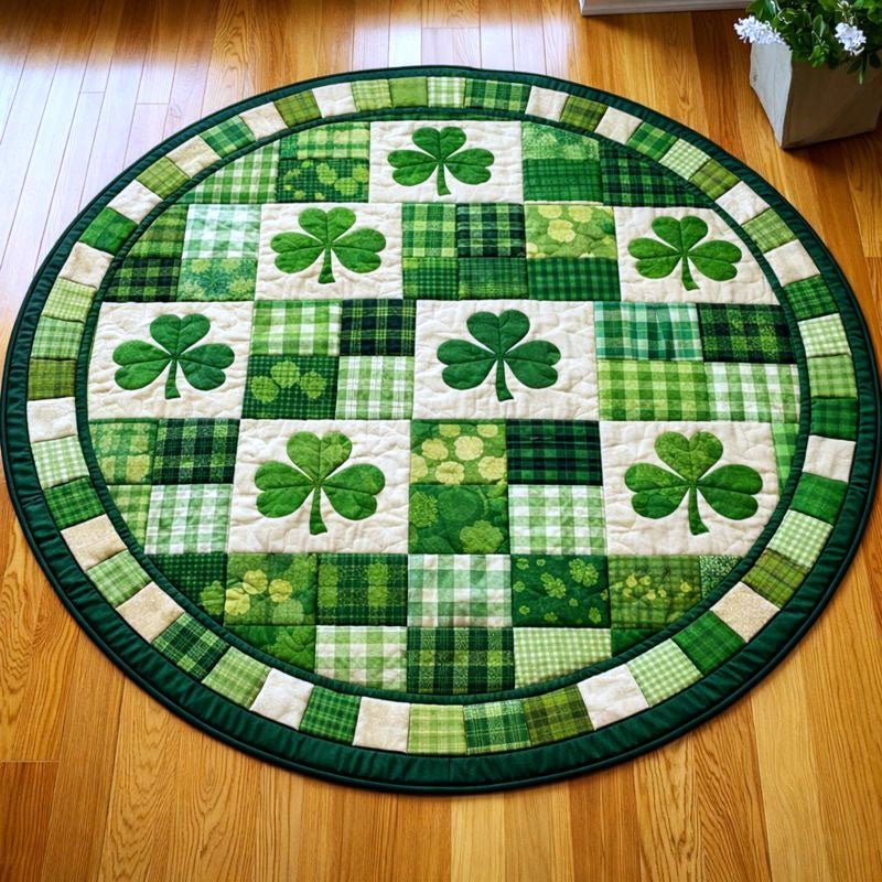 Shamrock (Design 2) Round Mat Rug - washable non-slip printed rug