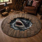 Shark Breach Round Mat Rug - Nature Design | Serene Home Decor (Design 1) - washable non-slip printed rug