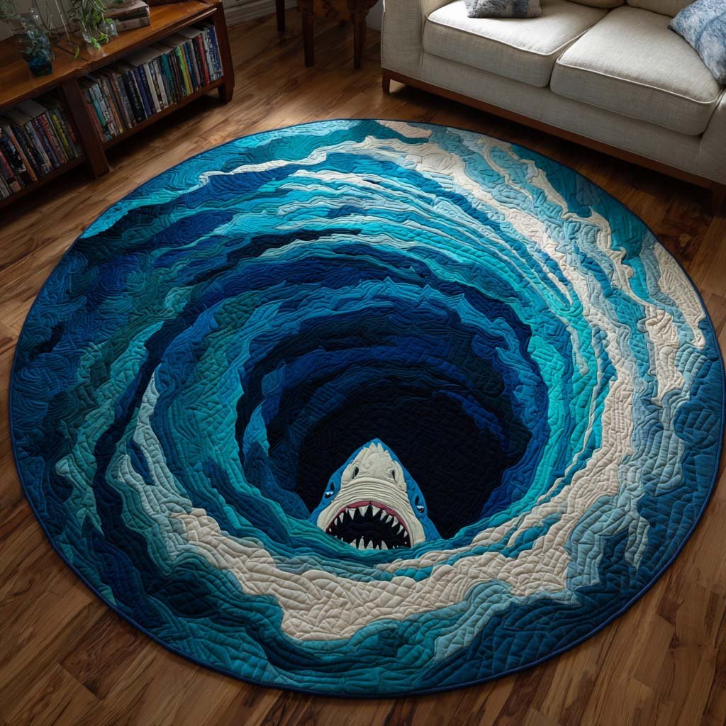 Shark Descent Round Mat Rug - washable non-slip printed rug