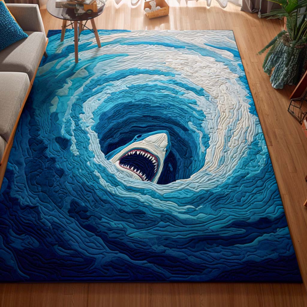 Shark Vortex area rug in a living room