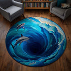 Shark Whirlpool Round Mat Rug - washable non-slip printed rug
