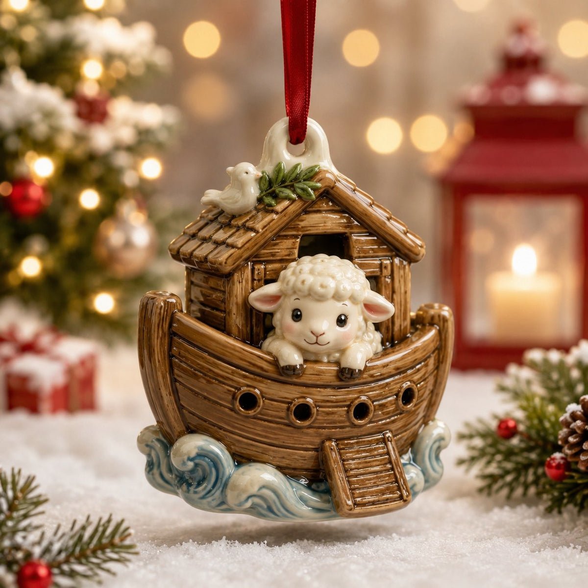 Sheep on the Ark Christmas Ornament