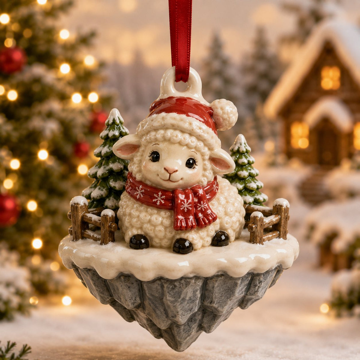Sheep Snowy Island Christmas Ornament