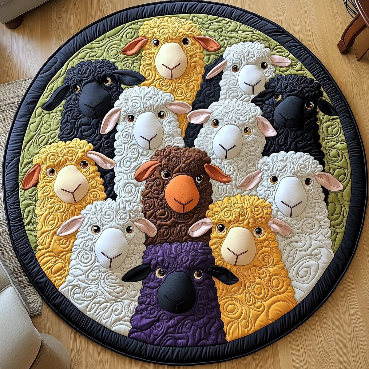Sheep Band Round Mat Rug - washable non-slip printed rug