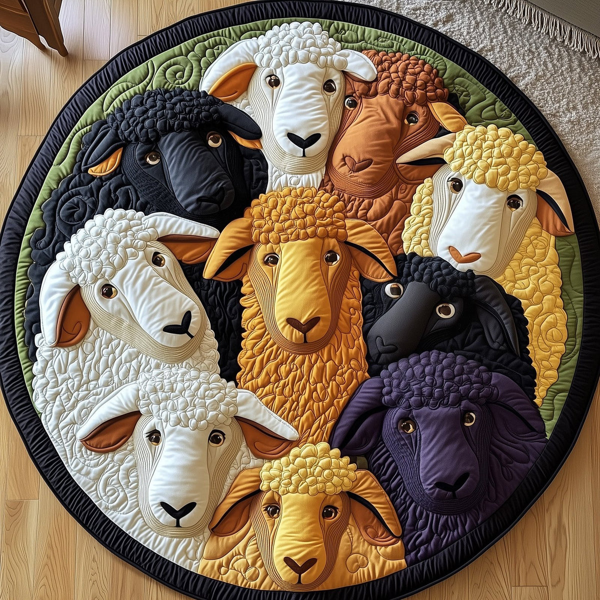 Sheep Buddies Round Mat Rug - washable non-slip printed rug