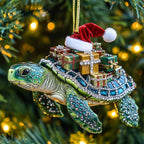 Emerald Turtle Gift Stack Christmas Ornament