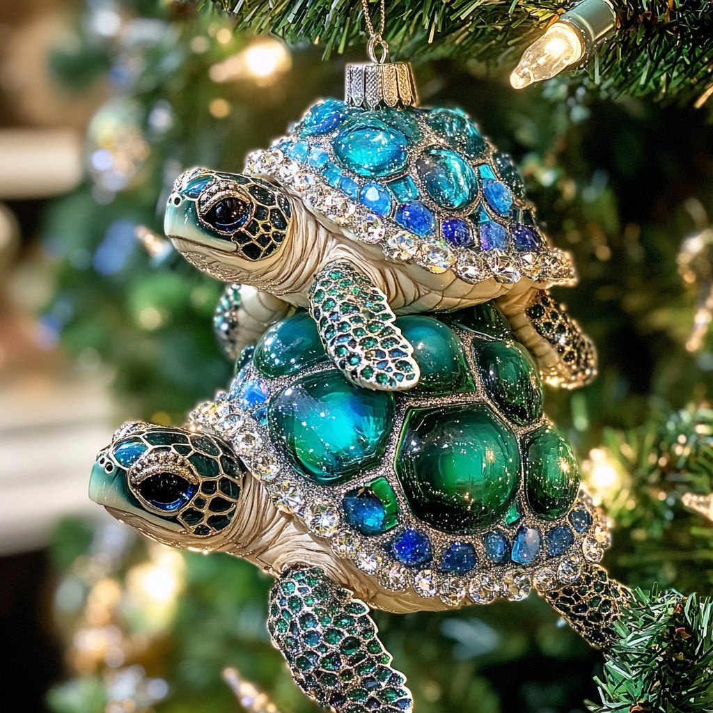 Stacked Jeweled Turtles Christmas Ornament