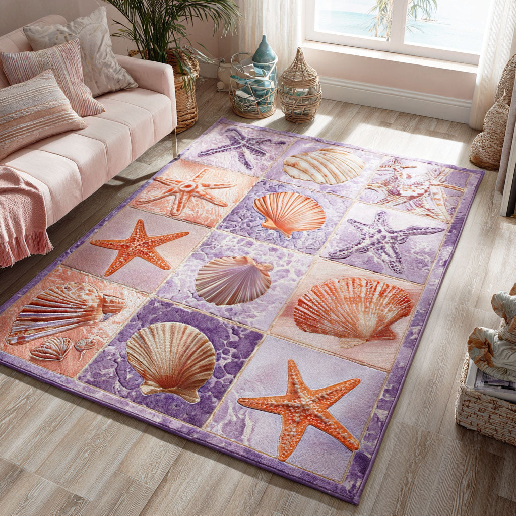 Shell Mosaic area rug in a living room