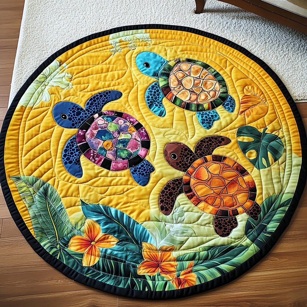 Shelled Charm Round Mat Rug - washable non-slip printed rug
