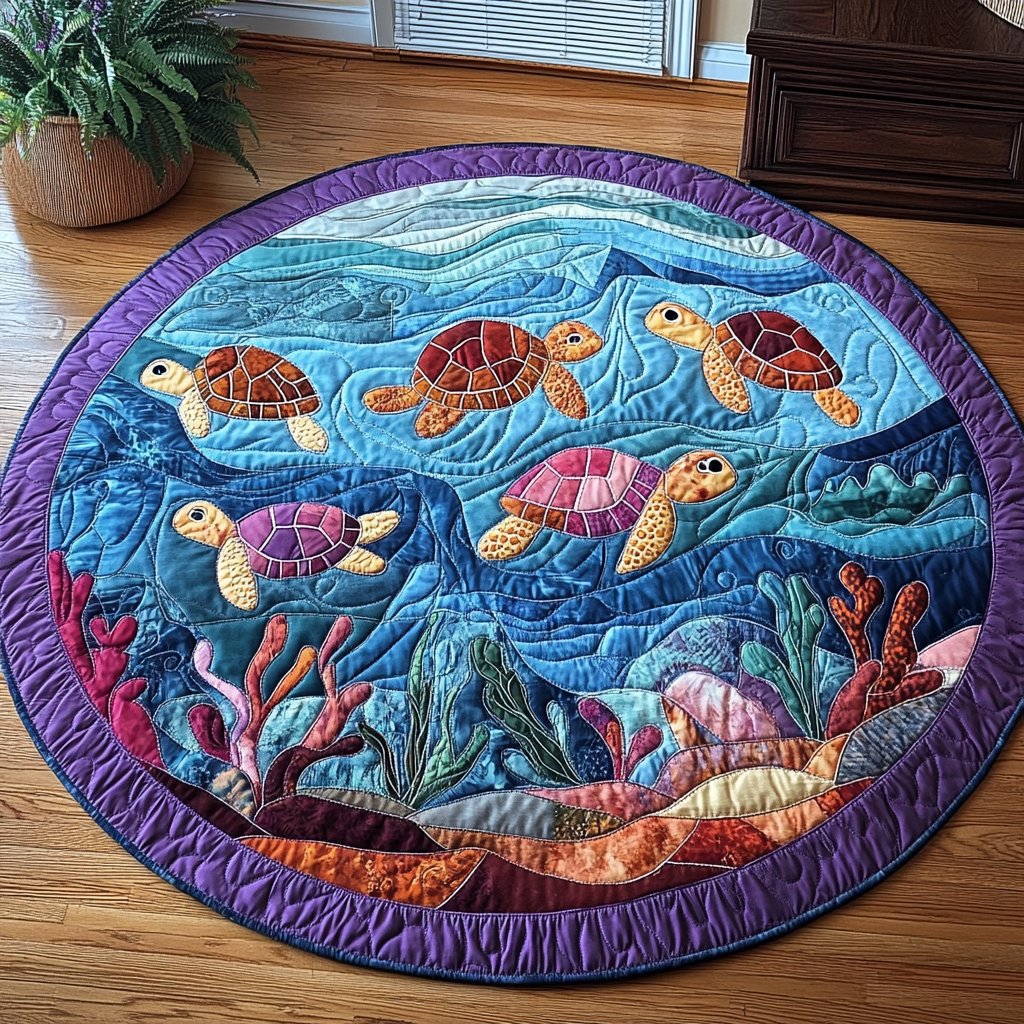 Shelled Serenity Round Mat Rug - washable non-slip printed rug