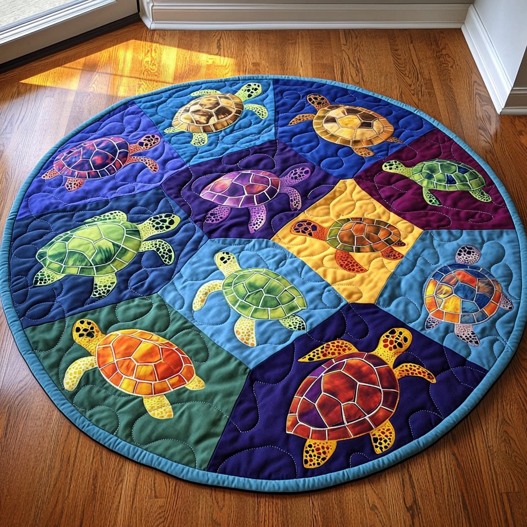 Shelled Tranquility Round Mat Rug - washable non-slip printed rug