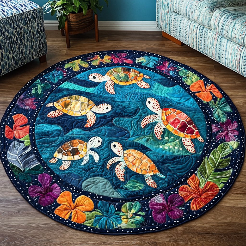 Shelled Wonder Round Mat Rug - washable non-slip printed rug