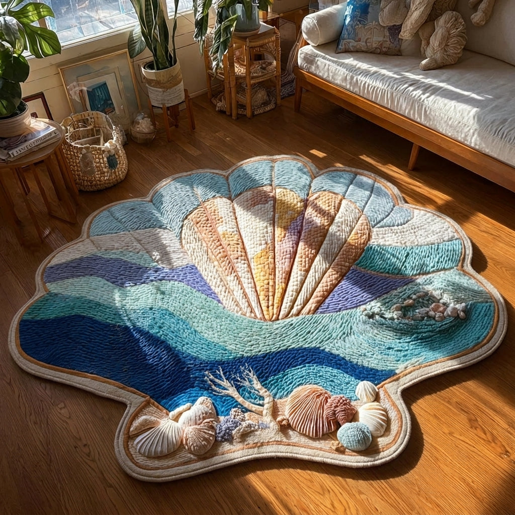 Shellsand Tides Custom Shape Area Rug - Nature Design | Die-Cut Non-Slip Rug - washable non-slip printed rug