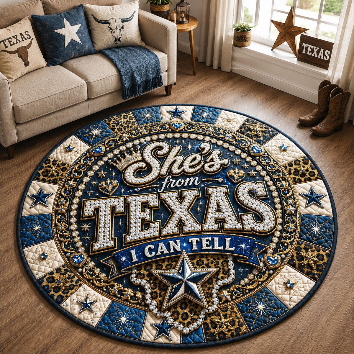 Shes From Texas Round Mat Rug - Nature Design | Serene Home Decor - washable non-slip printed rug