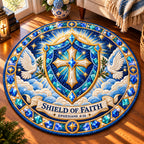 Shield Of Faith Round Mat Rug - Nature Design | Serene Home Decor - washable non-slip printed rug