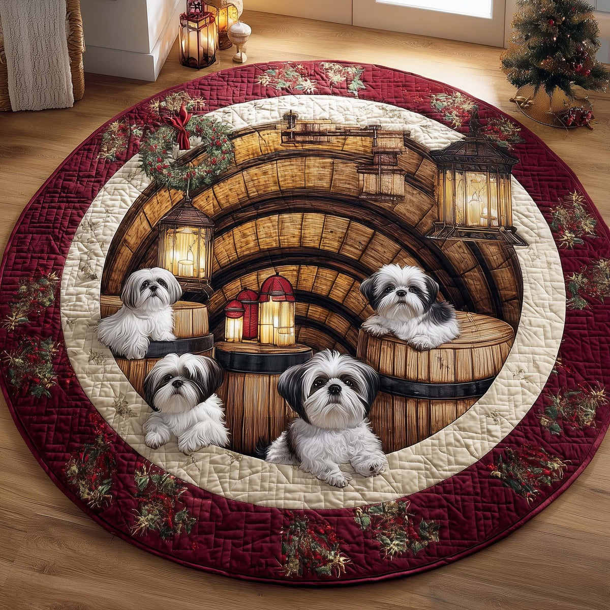 Shih Tzu (Design 2) Round Mat Rug - washable non-slip printed rug