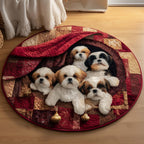 Shih Tzu Round Mat Rug - washable non-slip printed rug