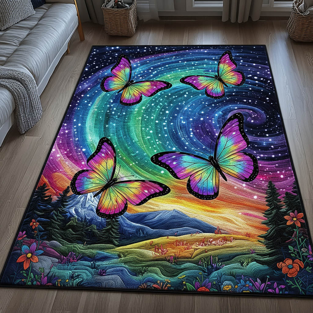 Shimmering Wings area rug in a living room