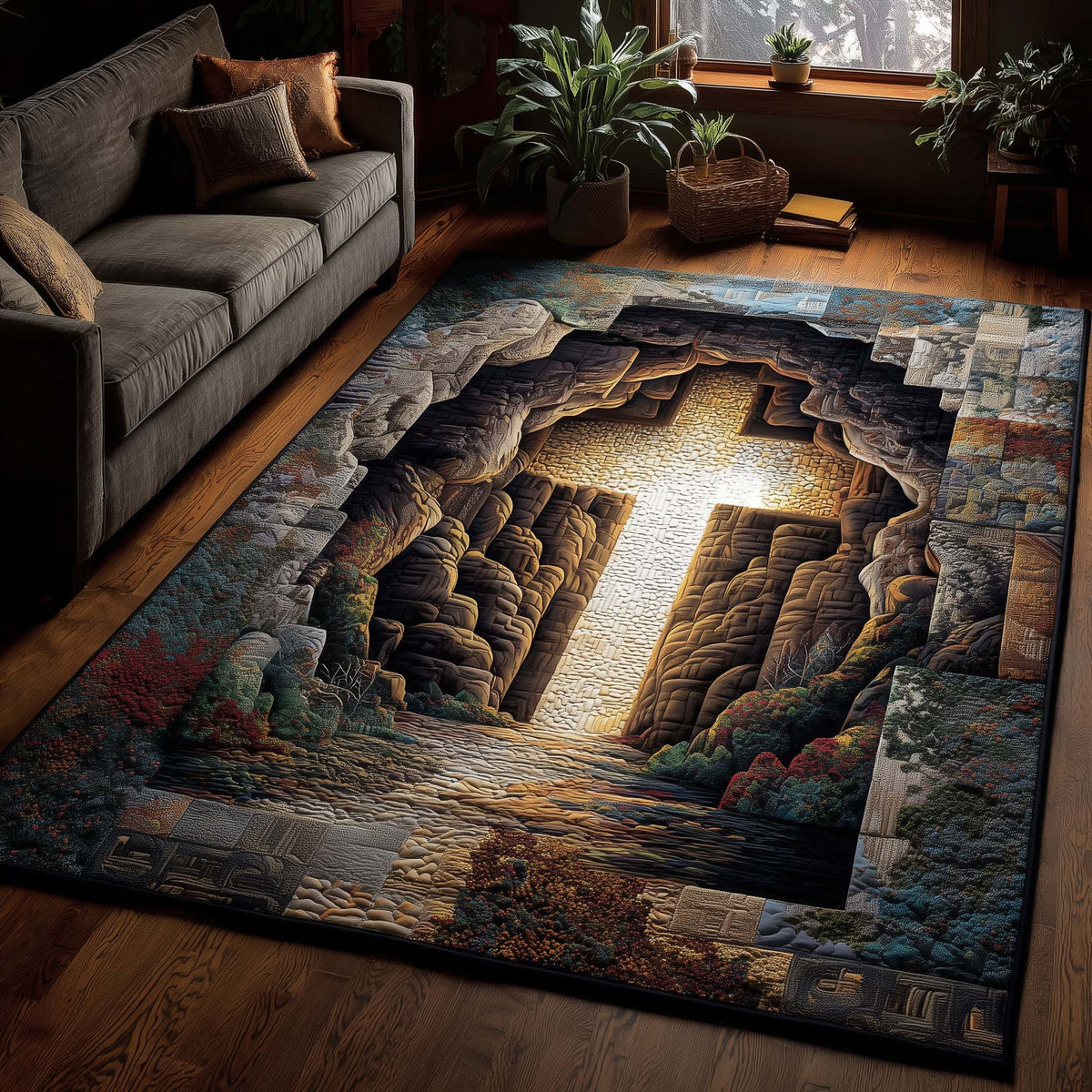 Shining Cross area rug in a living room