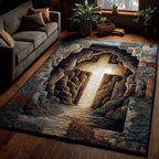 Shining Cross area rug in a living room