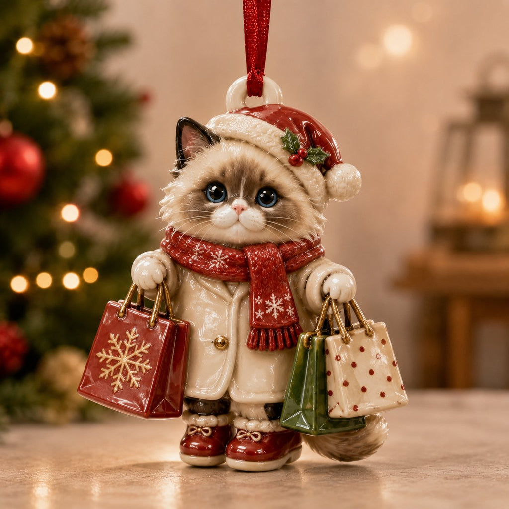 Shopping Ragdoll Christmas Ornament