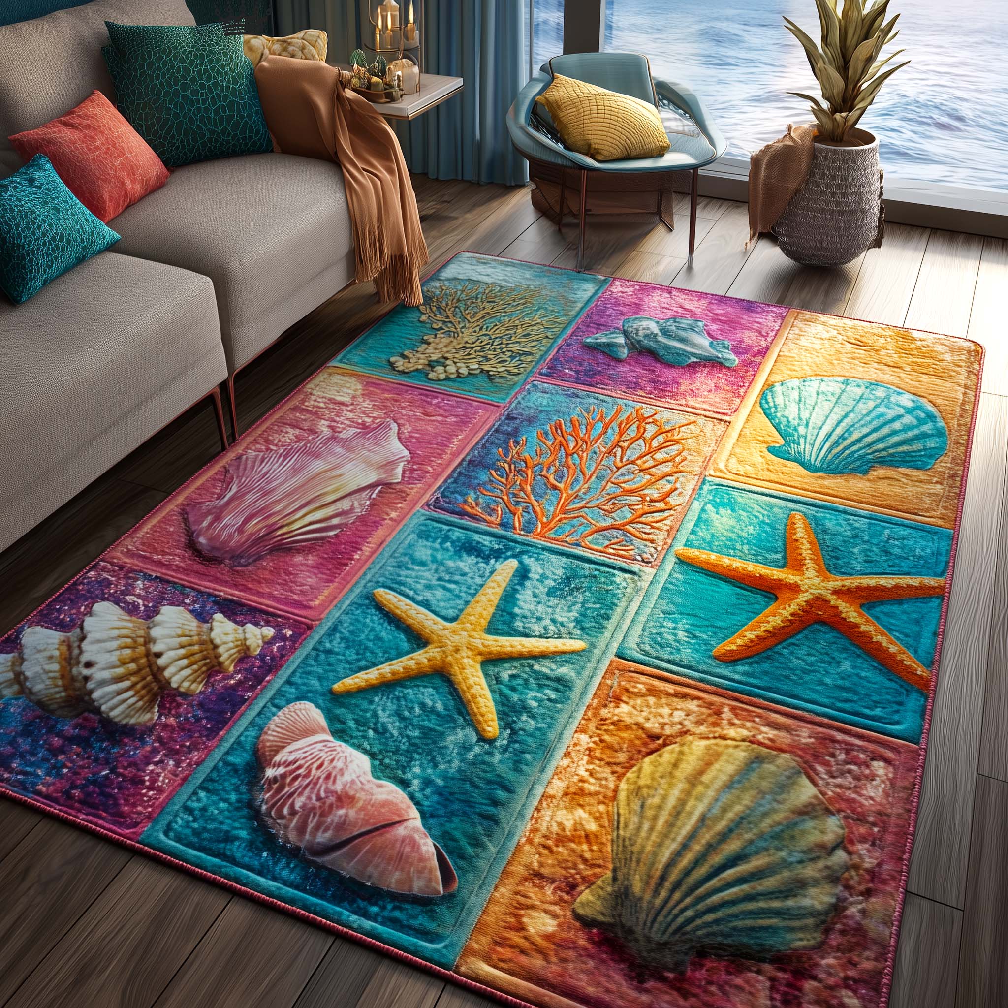 Shoreline Gems area rug in a living room