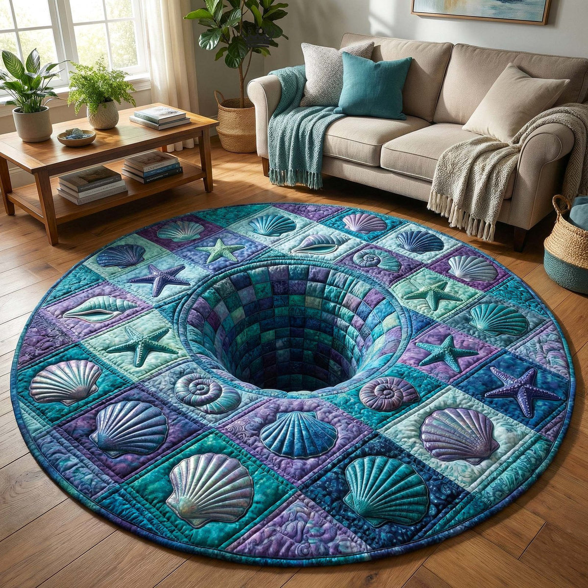 Shoreline Gems (Design 5) Round Mat Rug - washable non-slip printed rug