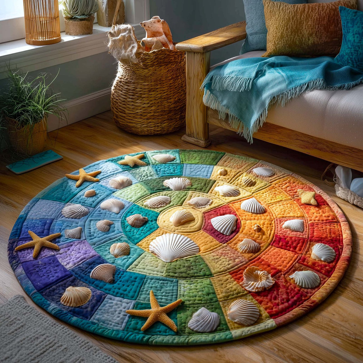 Shoreline Gems (Design 9) Round Mat Rug - washable non-slip printed rug