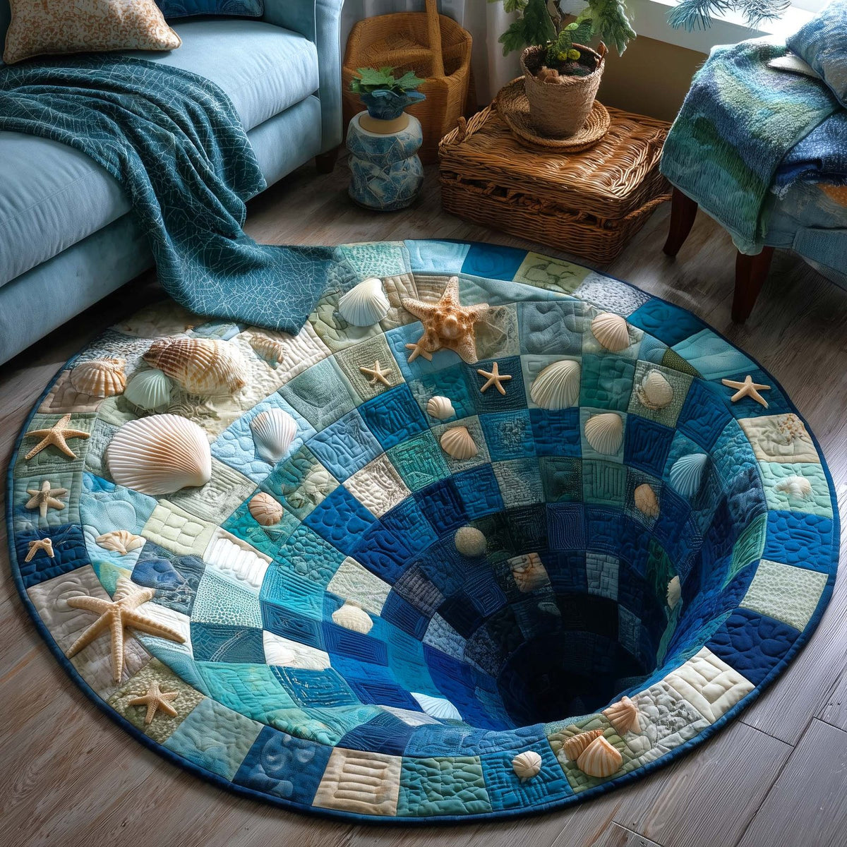 Shoreline Gems (Design 10) Round Mat Rug - washable non-slip printed rug