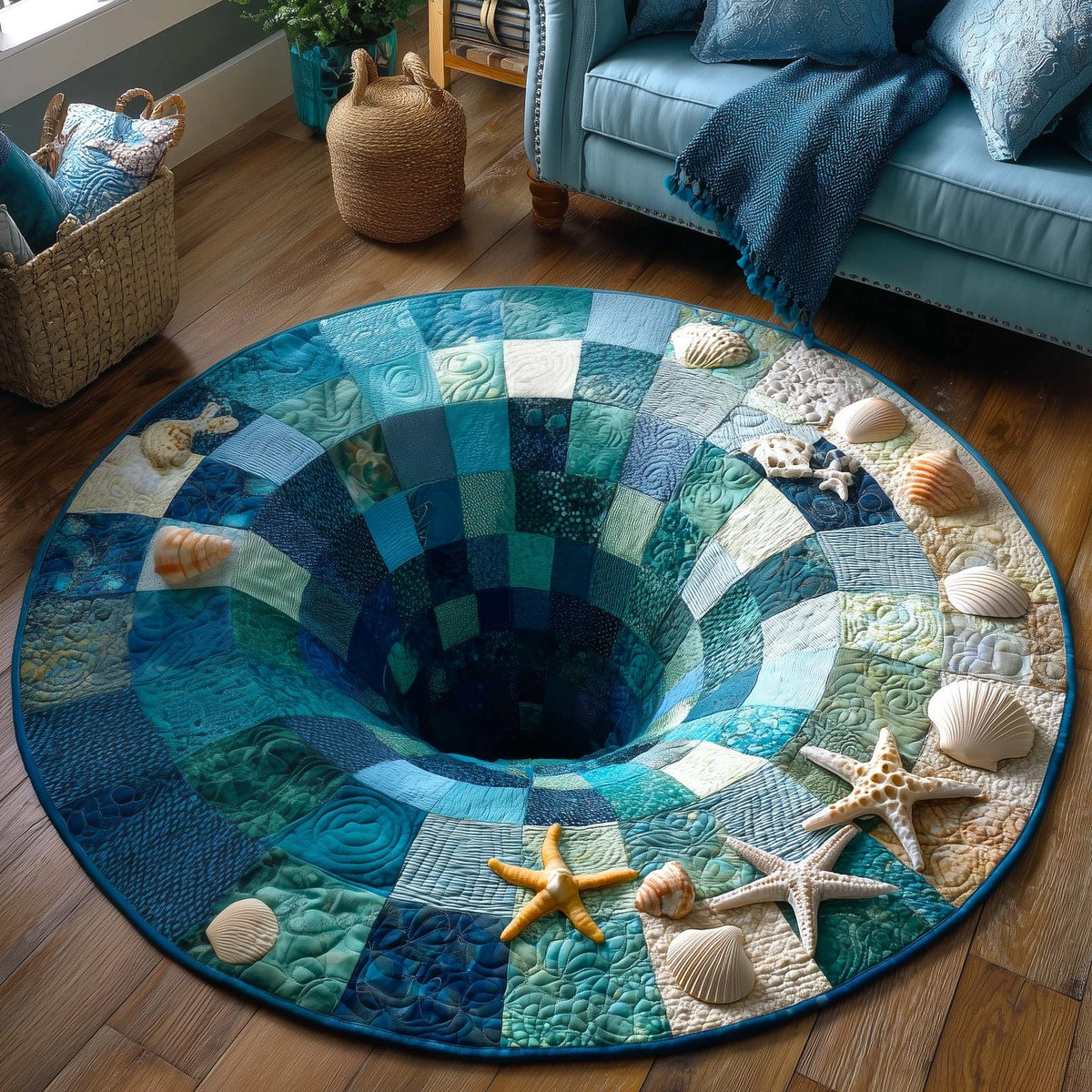 Shoreline Gems (Design 8) Round Mat Rug - washable non-slip printed rug