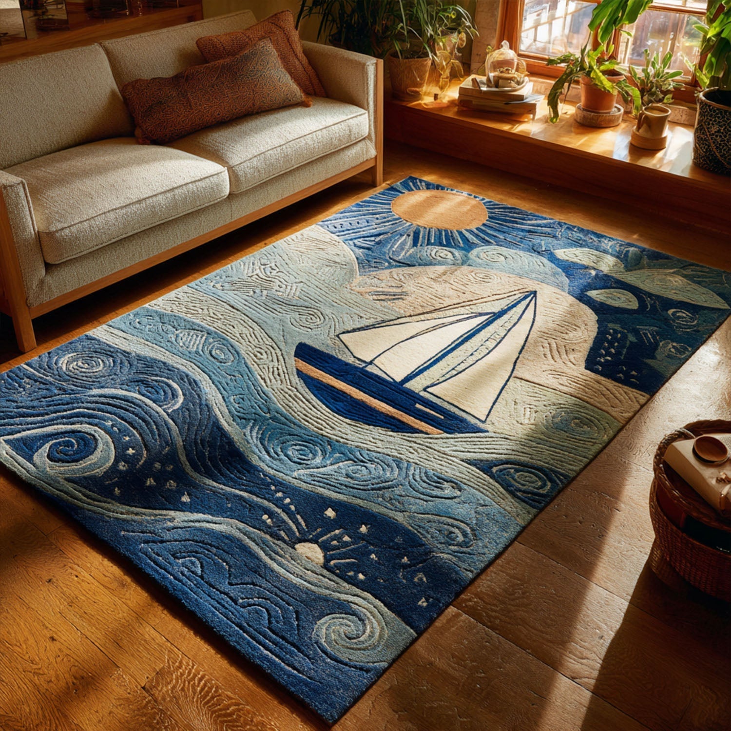 Shoreline Mist area rug in a living room
