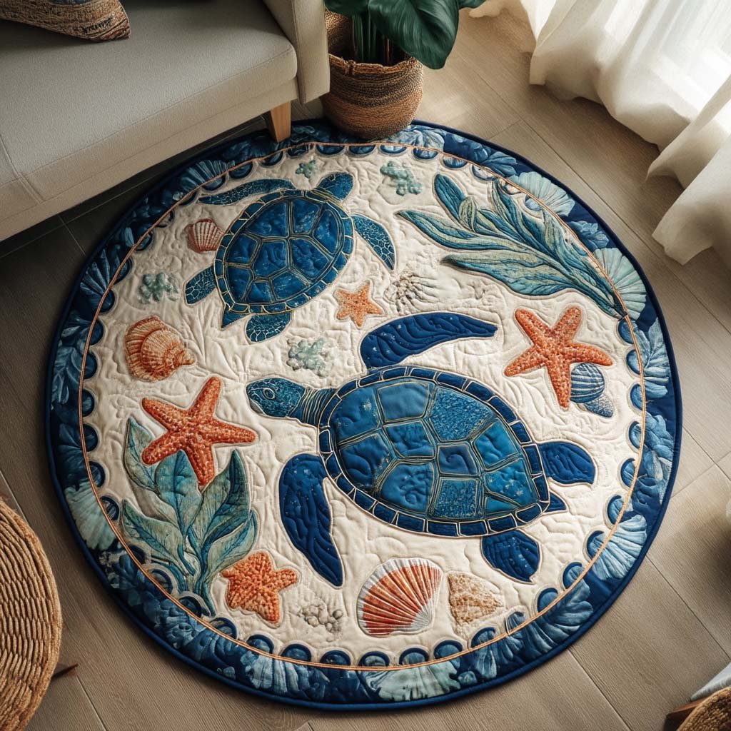 Shoreline Wanderer Round Mat Rug - washable non-slip printed rug