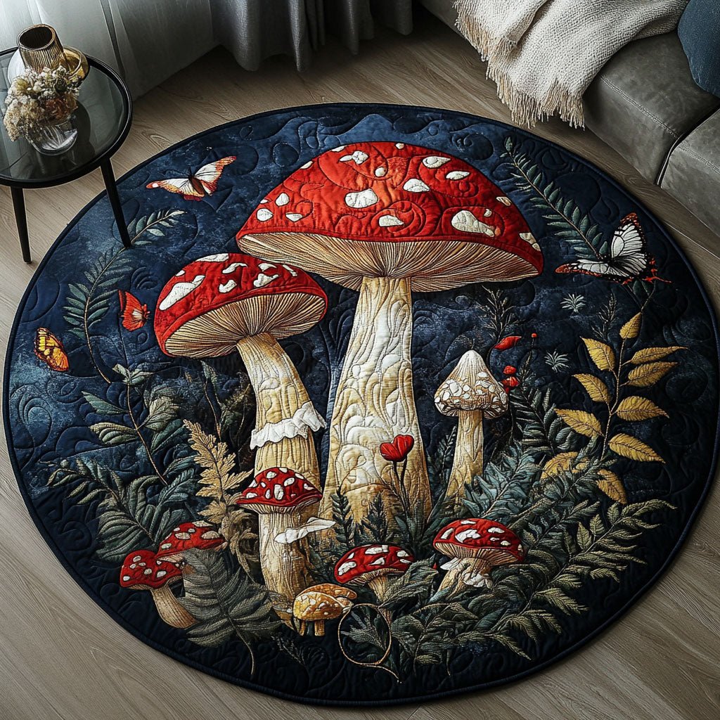 Shroomy Secret Garden Round Mat Rug - washable non-slip printed rug