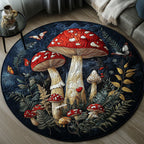 Shroomy Secret Garden Round Mat Rug - washable non-slip printed rug
