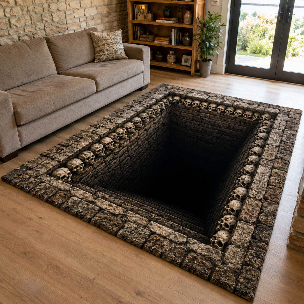 Silent Abyss area rug in a living room