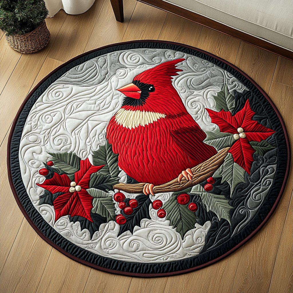 Silent Cardinal Round Mat Rug - washable non-slip printed rug