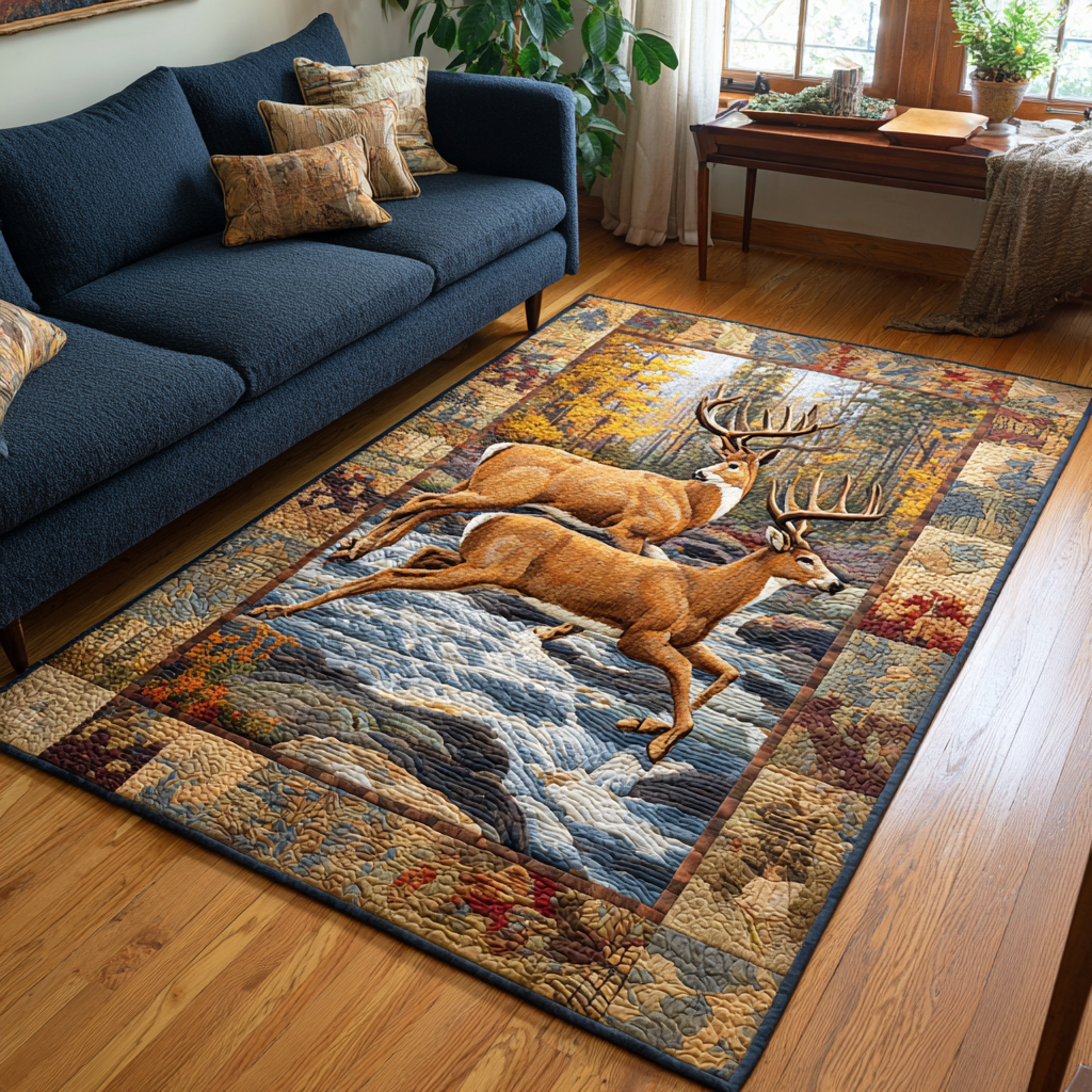 Silent Deer area rug in a living room