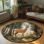 Silent Deer Round Mat Rug - washable non-slip printed rug