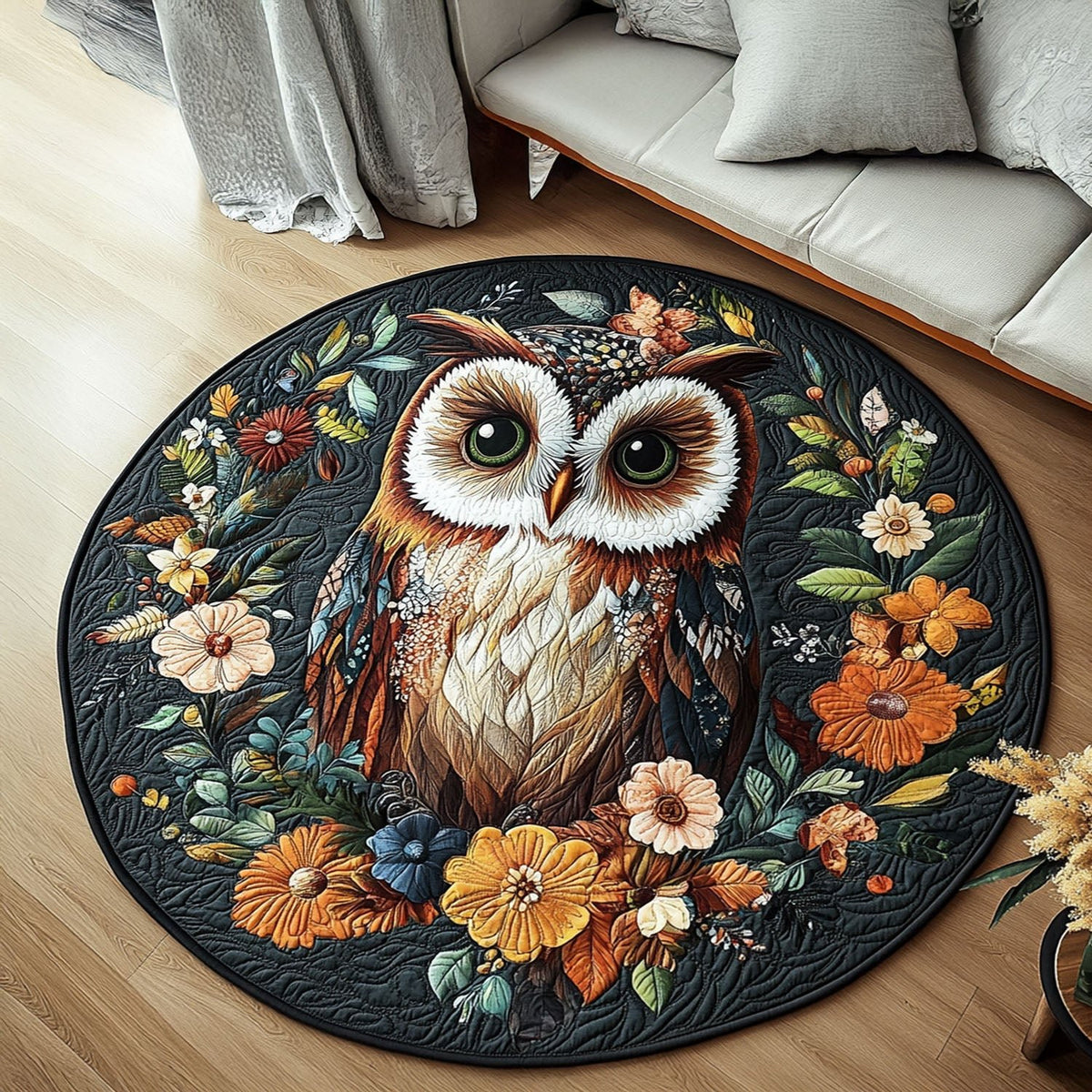Silent Observers Round Mat Rug - washable non-slip printed rug