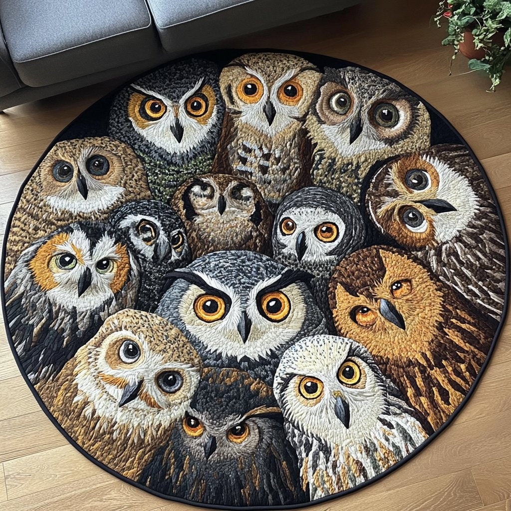 Silent Owl Round Mat Rug - Cute Pet Design | Animal Printed Home Decor