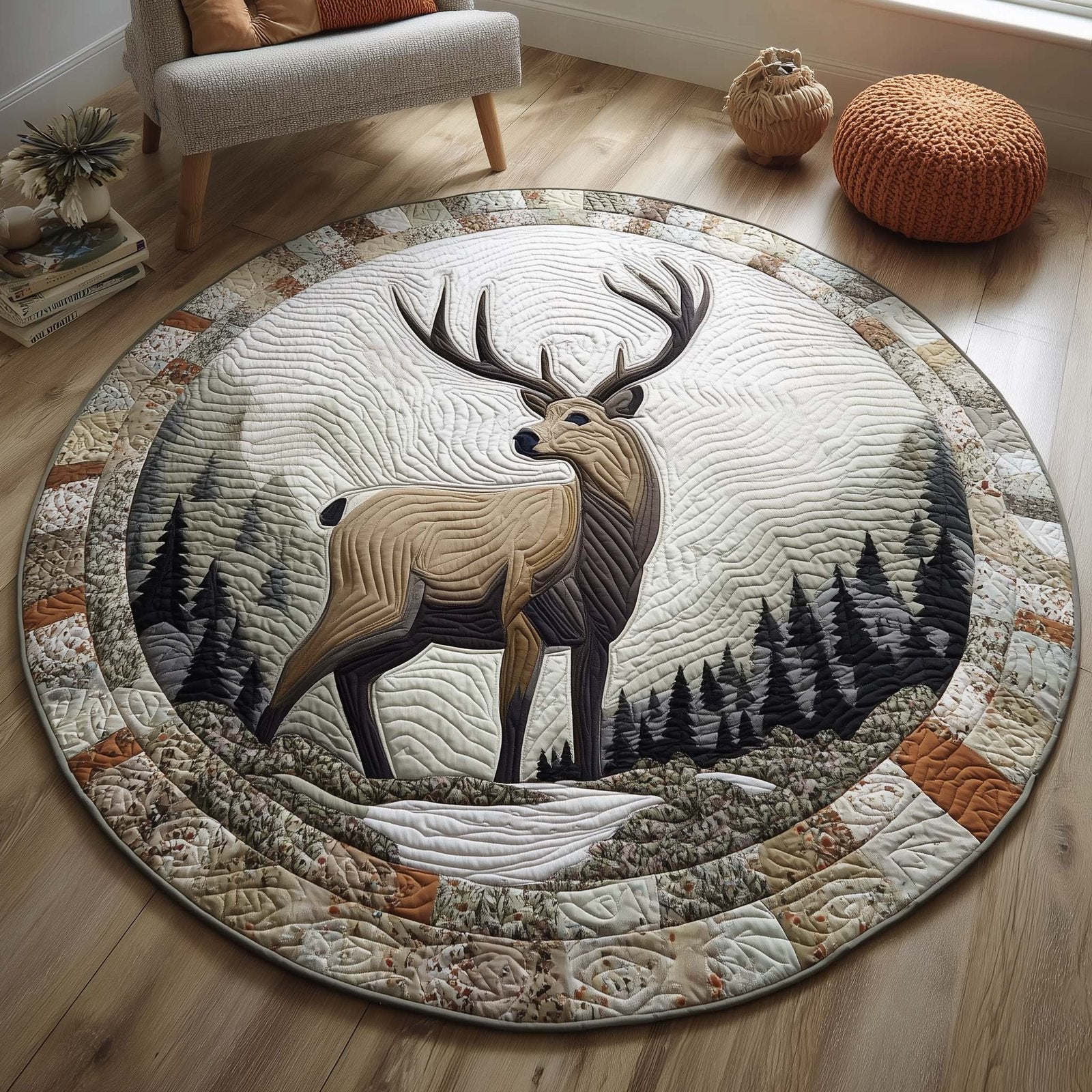 Silent Stag Round Mat Rug - washable non-slip printed rug