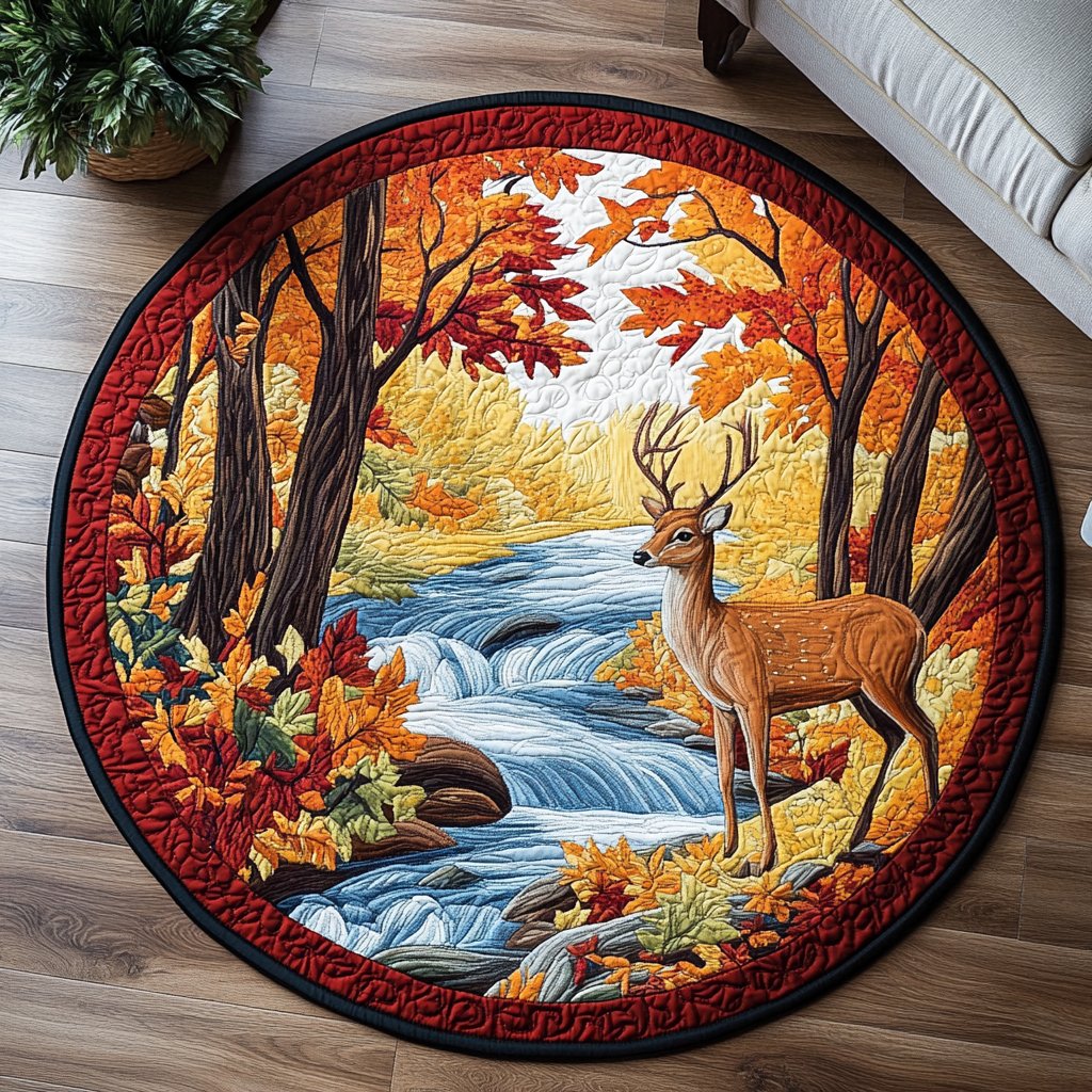 Silent Stag Round Mat Rug - Nature Design | Serene Home Decor