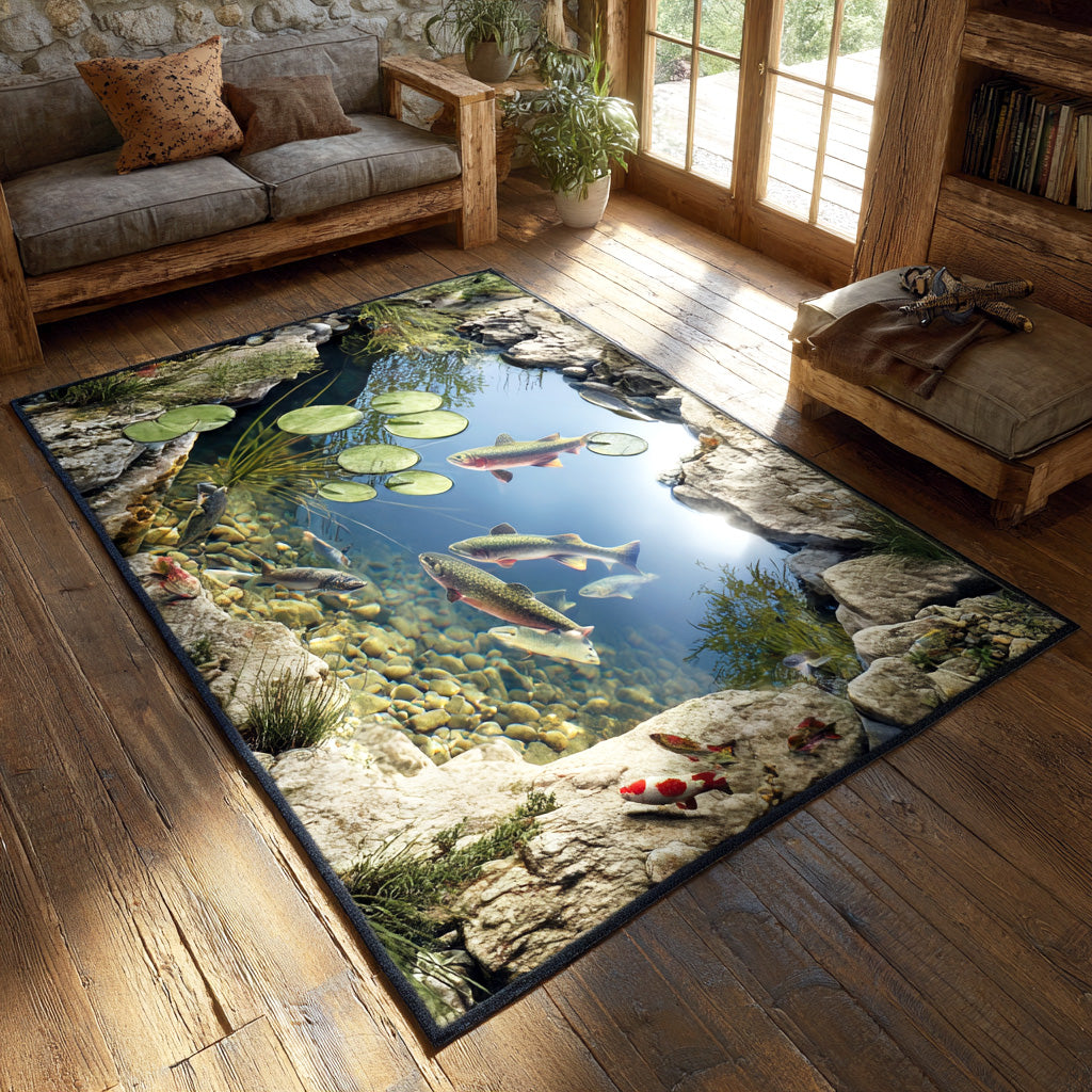 Silent Stream area rug in a living room