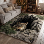 Silent Wolf Chasm area rug in a living room